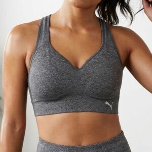 Puma Sports Bra Size Medium Heather Gray Adjustable Straps Convertible Seamless